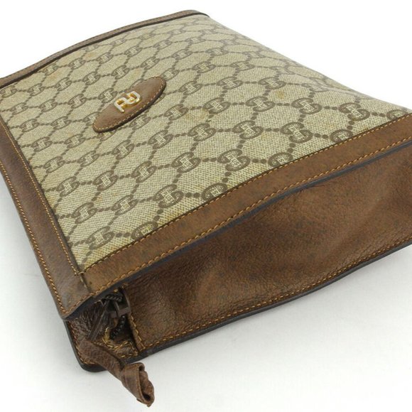 GUCCI clutch bag GG plus beige PVC �~ leather Auth used T18207 - Picture 3 of 8